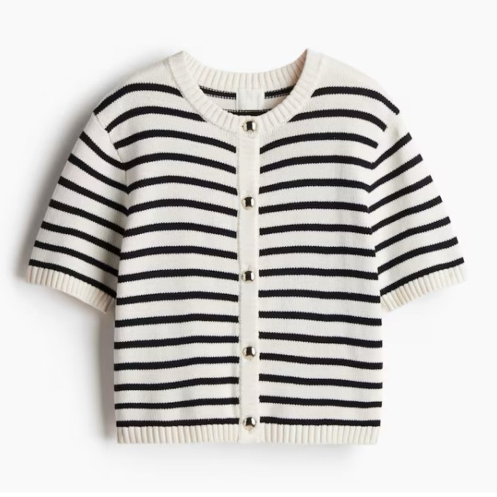 H&M Black and White Stripped Cardigan with Silver buttons